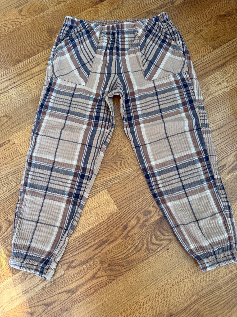 Aerie Plaid Lounge Pants Cotton Jogger Cozy Brown Blue Size Large